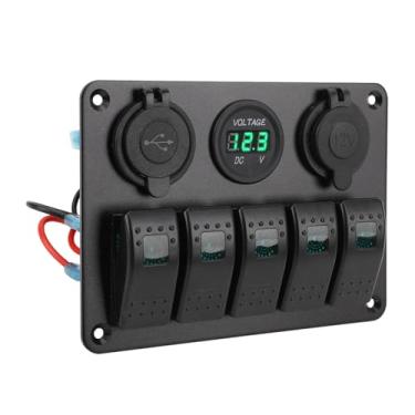Imagem de Generic 5 Painel de Interruptor de 5, IP65 Resistente à água DC 12-24V Painel de Interruptor de Gangue de Gangues Duplo de Cigarro USB Liga de Alumínio de Isqueiro USB Liga (Verde)