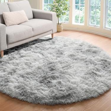 Imagem de ONASAR Tapete redondo cinza claro tingido de 1,2 m, tapetes circulares ultra macios para quarto de crianças, meninas e adolescentes, tapete felpudo de pelúcia fofo para berçário, sala de estar, sala