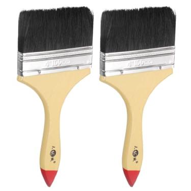 Imagem de HARFINGTON 2 pincéis pequenos de tinta plana de 9,9 cm e cerdas naturais com cabo de madeira para pintura de arte faça você mesmo, móveis, cercas de armário, deck, parede, porta, acabamento preto