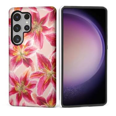 Imagem de Kapadiy Capa para Samsung Galaxy S24 Ultra [design de lírio de flores coloridas fofas] - Proteção dupla híbrida (silicone + policarbonato rígido) à prova de choque, capa protetora para homens e