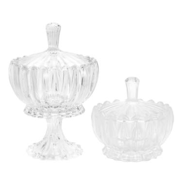 Imagem de Kit de Potiche de Cristal com Pé e Tampa + Potiche Sem Pé GENEVA 18cm