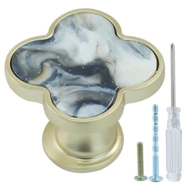 Imagem de Hordion 6 puxadores de armário de trevo, puxador decorativo de quatro folhas, puxadores decorativos de gaveta de liga de zinco para armário e despensa, cinza