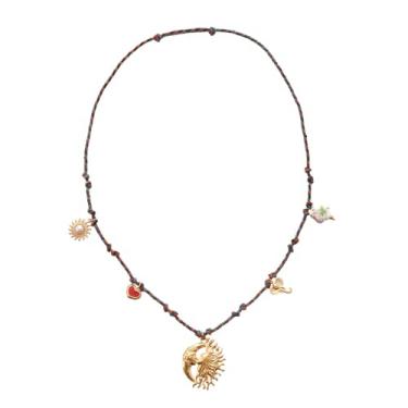 Imagem de Colar feminino com pingente de elefante minúsculo rosto lua de aço inoxidável com pingente de coração vermelho girassol ajustável