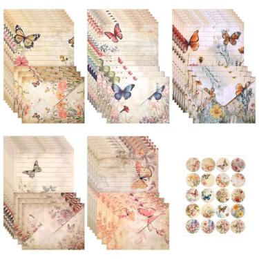 Imagem de Sayene Conjunto de 65 pacotes de papel de papelaria e envelopes, kit de papel de papelaria fofo de 14 x 21 cm, 30 papéis de escrita, 15 envelopes combinando, 20 adesivos redondos (5 flores de design)