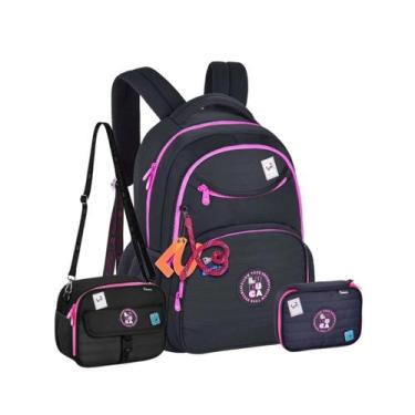 Imagem de Kit Mochila Costas Luluca Lancheira Estojo Box Teen Escolar, Preto