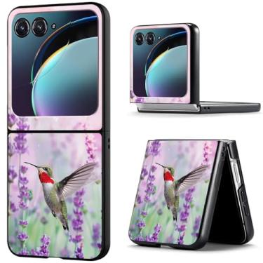 Imagem de BREIDMKFM Capa protetora para Motorola Razr 2024, fina, rígida, policarbonato, antiarranhões, à prova de choque, carregamento sem fio, capa protetora para Moto Razr 50, beija-flor lavanda