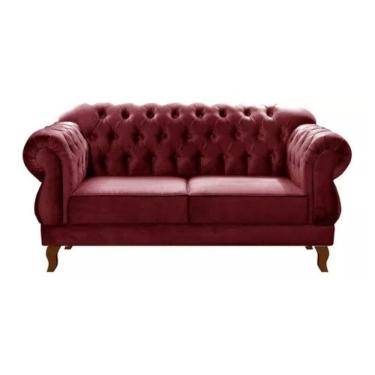 Imagem de Sofá Chesterfield 2 Lugares Duquesa Vintage Retrô Capitonê Suede Bordô