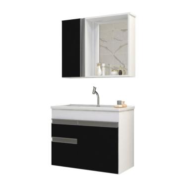 Imagem de Gabinete Armario Para Banheiro Firenze Com Espelheira E Cuba Branco/preto