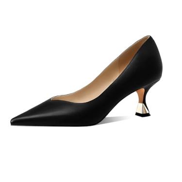 Imagem de MOTIMODEN Sapatos femininos elegantes de salto médio para mulheres bico fino fechado elegante casamento formal trabalho escritório sapatos sociais confortáveis, Poliuretano preto, 36