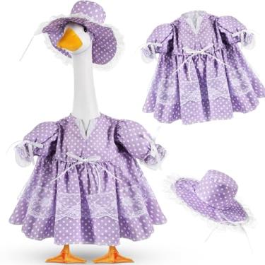 Imagem de Aliceset Roupa de ganso para varanda de verão, saia Lolita de bolinhas com chapéu de margarida branca para decoração de pátio externo de 58 cm (roxo claro)