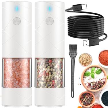 Imagem de Conjunto de 2 moedores elétricos de sal e pimenta, recarregável por USB com luz LED quente, grossura ajustável, moedor automático de pimenta Lidaop de grande capacidade para cozinha, restaurante