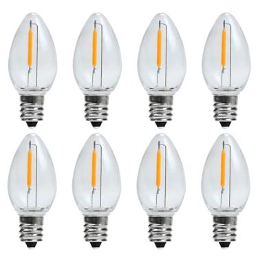 Imagem de KGC Pacote com 8 lâmpadas LED noturnas, lâmpada LED de substituição C7 inquebrável para cordão de luz, lâmpada de sal base E12, 0,6 W equivalente a 7 W, branco quente 2200 K, 50 LM.
