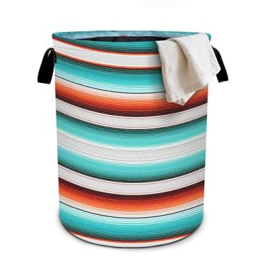 Imagem de Cesta de roupa suja listrada mexicana de tecido Oxford dobrável, cesto de lavanderia, organizador de balde de roupas para banheiro/armazenamento de lavanderia/quarto 40 x 40 cm