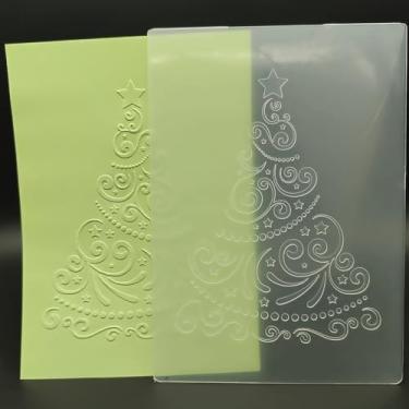 Imagem de Pasta de plástico em relevo com estrelas, árvore de Natal, 12 x 18 cm, artesanato em papel, impressões texturizadas de plástico para fazer cartões, scrapbooking