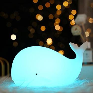 Imagem de TriPro Baleia silicone berçário luz noturna decoração de quarto de praia brinquedos lâmpada de mesa, decorações de quarto presentes para crianças, meninas e meninos, bebês, crianças, adolescentes