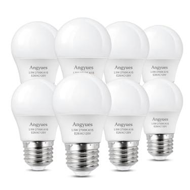 Imagem de Angyues Lâmpadas de baixo watt, lâmpada LED de 1,5 W equivalente a lâmpadas 15W20W, lâmpadas A15 LED de 15 watts, branco macio, 2700K, baixa potência, economia de energia, lâmpada doméstica, base E26