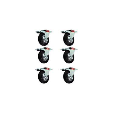 Imagem de Kit com 6 rodízio giratório de borracha com trava - 3pol - 75mm - jst 
