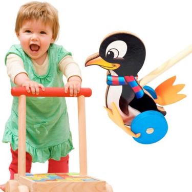 Imagem de Brinquedo Educativo de Empurrar Pinguim Rola em MDF - Maninho Brinqued