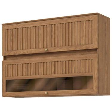 Imagem de Armário Aéreo 2 Portas Basculantes Ripado Com Vidro 120 Cm Requinte Nature – Henn