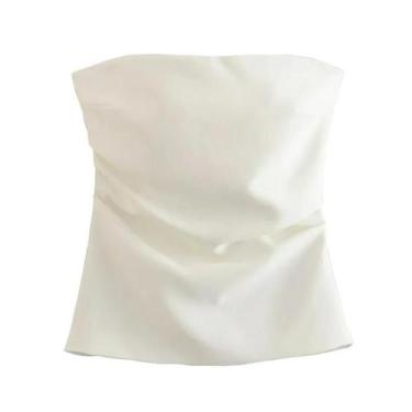 Imagem de Top Cropped Feminino Sem Mangas, Ombro a Ombro, Estilo Cropped, Branco