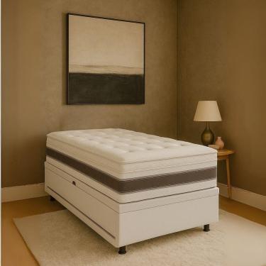 Imagem de Cama Box Solteiro Com Auxiliar 88x188 Reforçada Branco