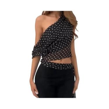 Imagem de Top Feminino Vintage De Bolinhas Sem Mangas Slim Crop Top Y2k Sexy Omb