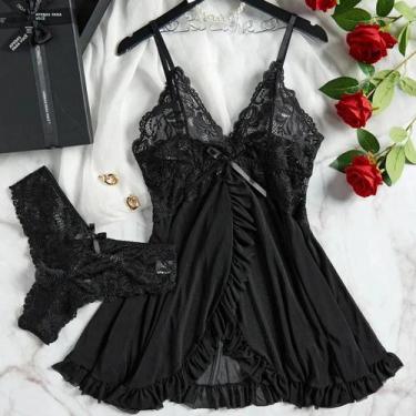 Imagem de Conjunto De Lingerie Feminina Com Vestido Mini Transparente De Tule Co