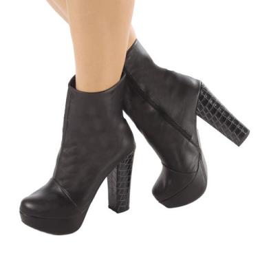 Imagem de Sandália Meia Pata 2,5 cm Salto Grosso 12 cm Napa Preto e Jurrassic Pr