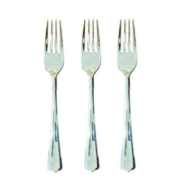 Imagem de Garfos Refeição Descartáveis Luxo Plástico Prata 18cm- 12un - Blook