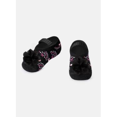 Imagem de Meia Sapatilha Puket Bebê Menina Corações Preto 0 a 12 Meses, Preto, 0