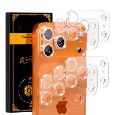 Imagem de beuxece Protetor de lente para câmera de telefone 17 Pro pacote com 6 [proteção contra quedas] [fácil instalação] protetor de tela de vidro temperado 9H acessórios de 16 cm, glitter dourado