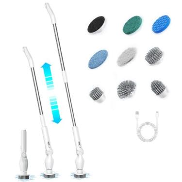 Imagem de Espingar elétrico Modernante poderoso ângulo ajustável 9 em 1 pincel de limpeza com 9 escova de cabeça IPX5 Display LED à prova d'água para casa de banheiro de casa Preto ou branco (Branco)