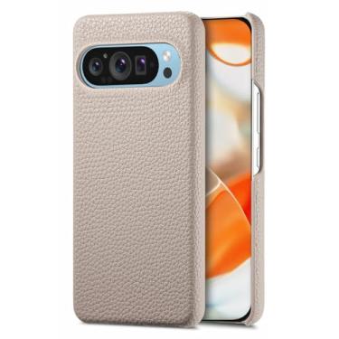 Imagem de POYUFRG Capa fina para Google Pixel 10 Pro/10 Pro XL/10, capa de couro com padrão de lichia minimalista suporta carregamento sem fio, bege, 10