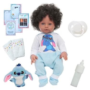 Imagem de Bebê Reborn Realista Negro Cabelo Cacheado 46cm + Itens