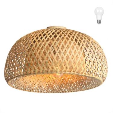 Imagem de Luminaria Bambu Artesanal Fibra Natural Plafon Nat66 + Led - Acende a 