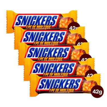 Imagem de Kit 5 Chocolate Snickers Pé de Moleque 42g