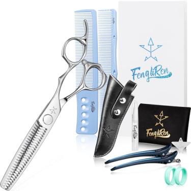 Imagem de Fengliren Tesoura profissional de alta qualidade para corte de cabelo para corte de cabelo, tesoura de dentes de barbeiro, tesoura texturizadora, extremamente afiada, liga de aço inoxidável de 15 cm