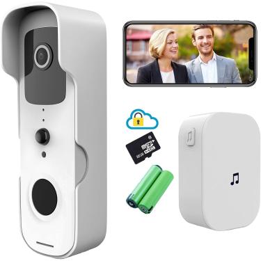 Imagem de Câmara de campainha com vídeo inteligente HD 1080P câmara de porta de segurança doméstica Wi-Fi sem fio com bateria alerta de impulso ativado por movimento visão noturna à prova de