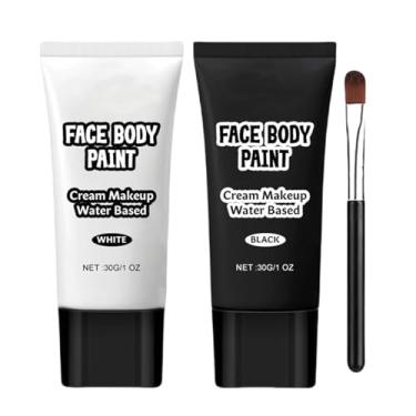 Imagem de Rrlihjgu Tinta corporal à base de água, maquiagem em creme à base de água | Tinta facial à de para adultos e crianças - Halloween maquiagem preto branco rosto pintura corporal para palhaço