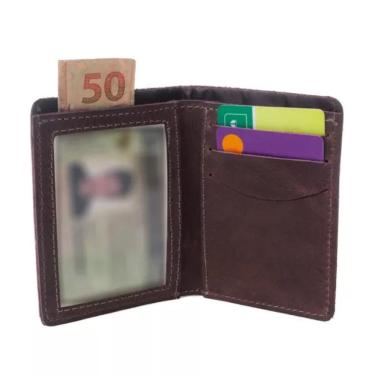Imagem de Carteira Masculina Casual Slim Em Couro Para Cnh E Cartões Crazy Horse Café