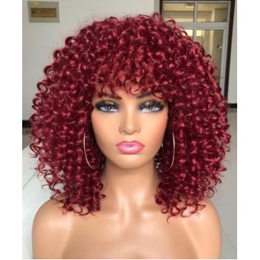 Imagem de GEMBON Perucas afro encaracoladas para mulheres negras, peruca encaracolada com franja, fibra sintética, aparência natural, sem cola, para uso diário