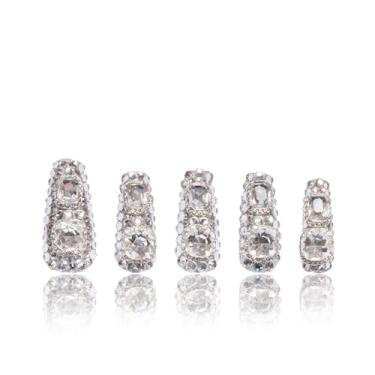 Imagem de LOVFUL Press on Nails Silver Majesty | Feito à mão com cristais totalmente cobertos | Pregos reutilizáveis de cobertura completa | Caixão clássico regular 3,3 cm | H212-S