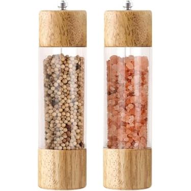 Imagem de Kit 2 Moedor Manual de Pimenta e Sal em Madeira para Grãos e Temperos – Design Rústico, Ajuste de Moagem, Ideal para Cozinha Gourmet e Presentes Criativos