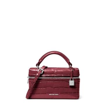 Imagem de Michael Kors Jana Bolsa transversal extra pequena com alça superior, ferragens prateadas/couro em relevo de crocodilo/Oxblood