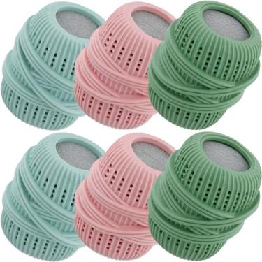 Imagem de 6 peças de bola de lavanderia para máquina de lavar, bolas dispensadoras de amaciante de tecido para máquina de lavar roupa reutilizável dispensador de amaciante de tecido dispensador de bolas de