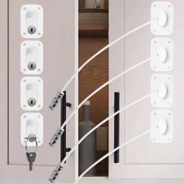 Imagem de 4 peças de trava para freezer, trava de geladeira à prova de crianças, combo de bloqueio de geladeira autoadesivo seguro para crianças fechadura de geladeira para armários gavetas fornos máquinas de