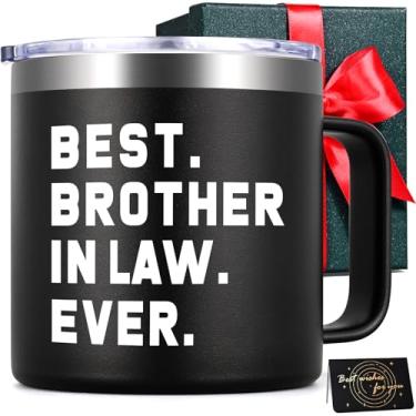 Imagem de LiqCool Presentes de Natal cunhado, caneca de café isolada Best Brother in Law Ever com caixa de presente e cartão, presentes para cunhado da cunhada no aniversário de Natal (preto)