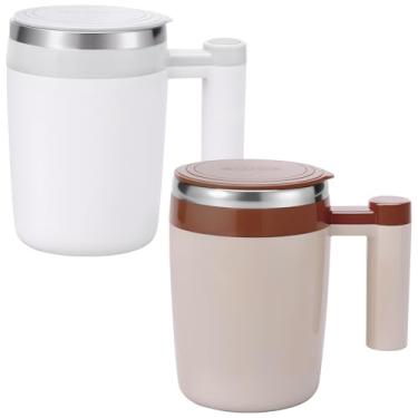 Imagem de 2 peças de caneca de café automagnética, copo de café misturador de aço inoxidável, copos de mistura elétrica de alta velocidade, agitação destacável, copo de mistura elétrica fácil de usar, adequado