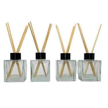 Imagem de KIT 04 Frasco de Vidro Cubo 100ML Tampa Luxo Para Aromatizador Difusor + Varetas(ROSE)