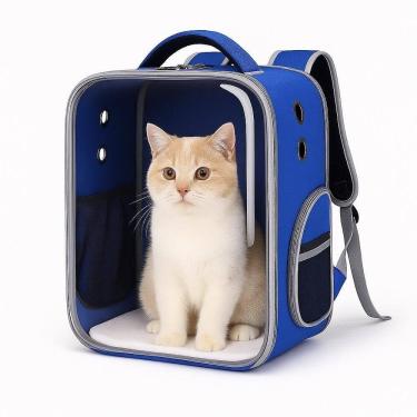 Imagem de Bolsa Mochila Pet Visor Transparente Estilo Astronauta Cão Gato Viagem Ventilada Portátil Azul